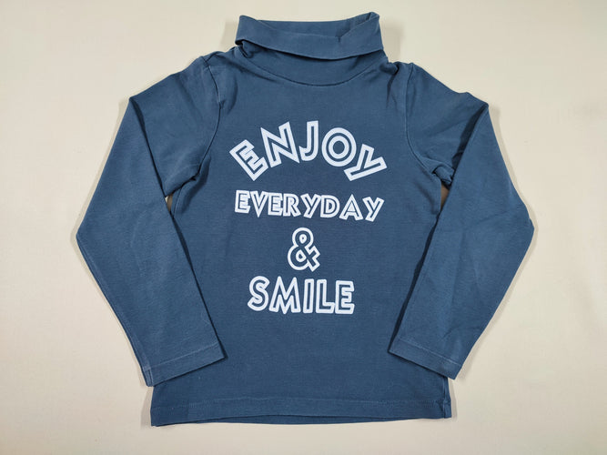 T-shirt m.l col roulé bleu "Enjoy ever yday & s mile", moins cher chez Petit Kiwi