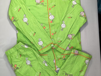Pyjama 2pc flanelle vert lapins
