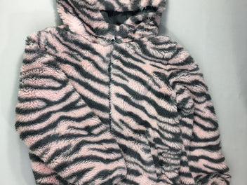 Veste zippée fausse fourrure tigré rose/gris à capuche