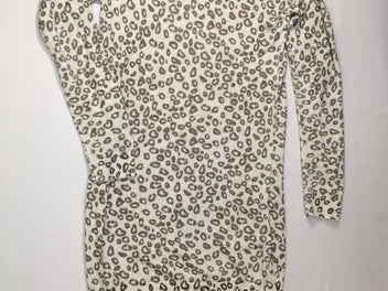 Robe pull m.l légère beige motif léopard fil irisé