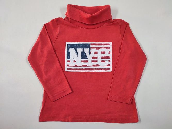 T-shirt m.l col roulé rouge "NYC", moins cher chez Petit Kiwi