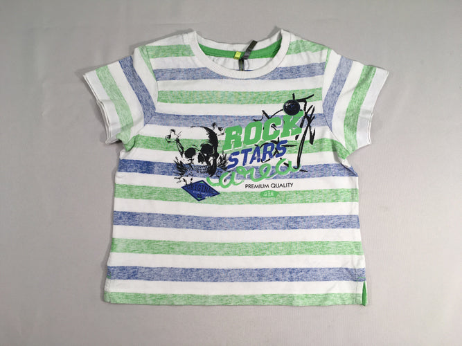T-shirt m.c blanc rayé bleu/vert rock stars, moins cher chez Petit Kiwi