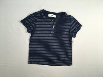 T-shirt m.c bleu rayé blanc col boutons