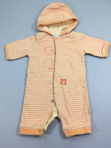 Combinaison à capuche orange rayé bébé doublé jersey, moins cher chez Petit Kiwi