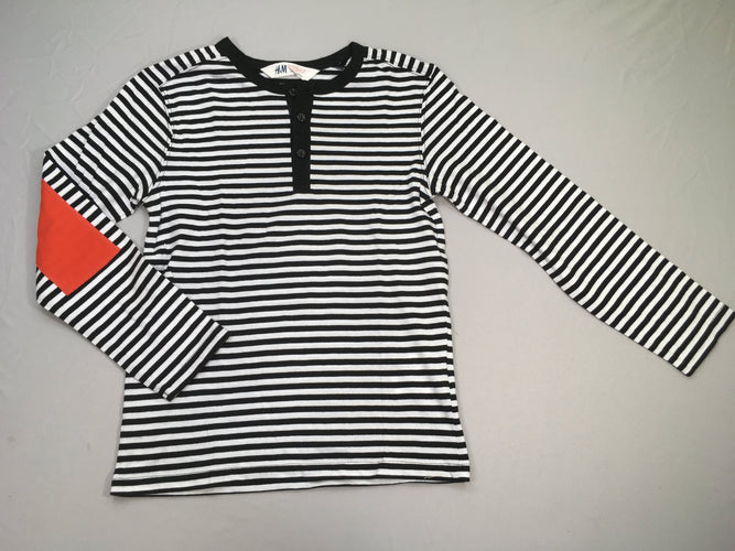 T-shirt m.l blanc rayé noir col boutonné, moins cher chez Petit Kiwi