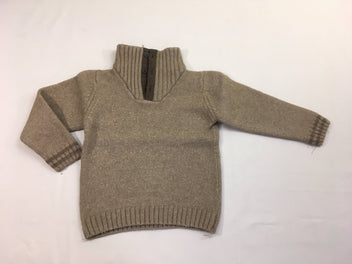Pull taupe 90% Lambswool col camioneur