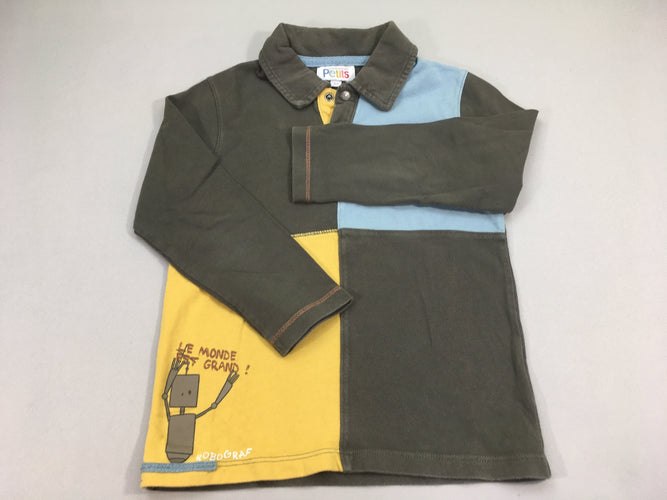 Polo m.l jersey brun/bleu Aéroport, bouloché, moins cher chez Petit Kiwi