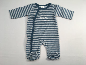 Pyjama velours bleu rayé gris chiné Dreams