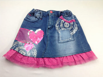 Jupe en jean tulle rose bas sequins rose vif