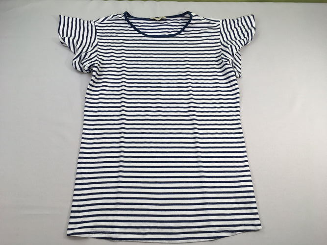 T-shirt m.c blanc rayé bleu pailleté, légèrement bouloché, moins cher chez Petit Kiwi