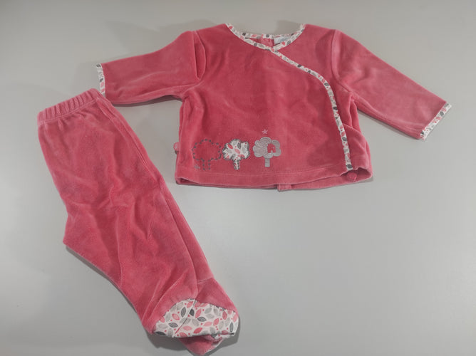 Pyjama 2pcs velours rose, 3 ar.bres, moins cher chez Petit Kiwi