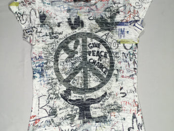 T-shirt m.c blanc ajouré Peace