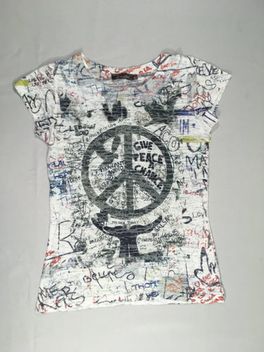 T-shirt m.c blanc ajouré Peace, moins cher chez Petit Kiwi