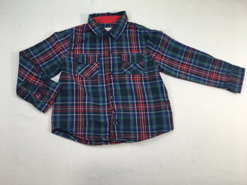 Chemise m.l bleu foncé carreaux vert/rouge
