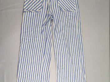 Pantalon coton blanc ligné bleu