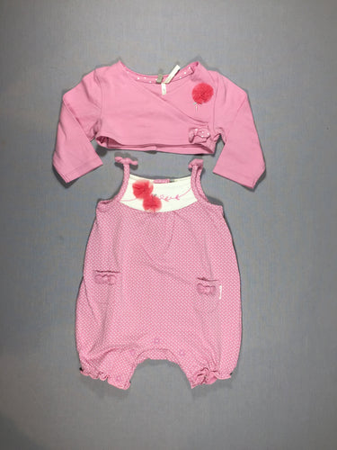 Ensemble rose / à pois blancs - Cache-coeur et salopette, moins cher chez Petit Kiwi