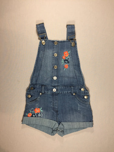 Combishort en jean (salopette) - fleurs brodées, moins cher chez Petit Kiwi
