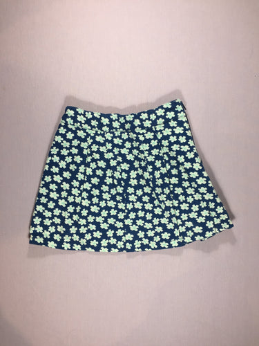 Jupe bleu foncé à fleurs vert d'eau - velours finement côtelé - taille élastique, moins cher chez Petit Kiwi