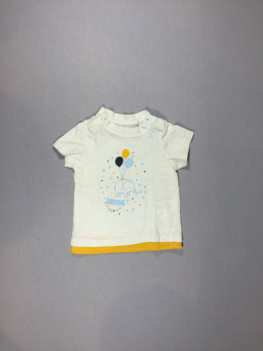 T-shirt m.c blanc flammé - éléphant et ballons - bord jaune, moins cher chez Petit Kiwi