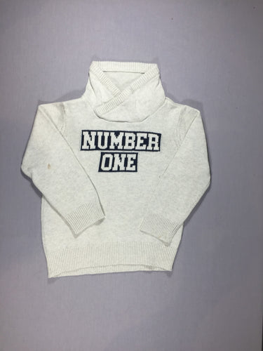 Pull beige "Number One" - col croisé - tache sur une manche, moins cher chez Petit Kiwi
