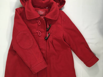 Manteau rouge style tweed à capuche