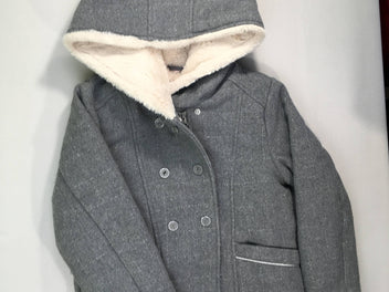 Veste style tweed gc fil irisé doublé velours à capuche 22% laine, légèrement boulochée