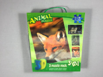 3 puzzles 3D  (63/48/48) animaux - complet - boite écornée