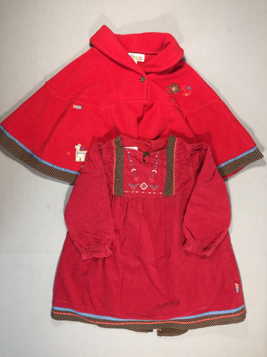Ensemble robe ml velours finement côtelé + cape rouge en polar, moins cher chez Petit Kiwi