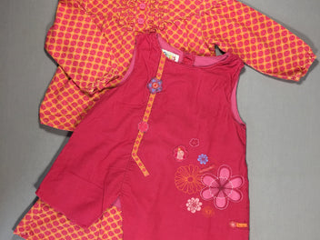 Ensemble blouse orange à pois roses+ robe rose avec fleurs style tablier