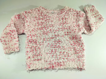 Pull tricot rose,blanc . Fils argentés (quelques fils qui dépasent)