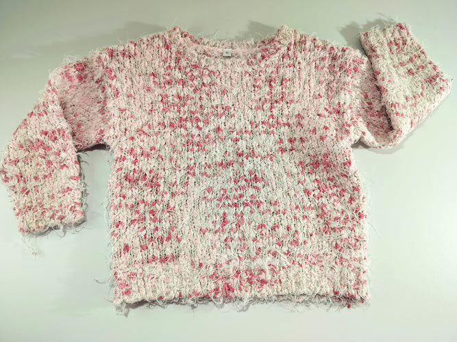 Pull tricot rose,blanc . Fils argentés (quelques fils qui dépasent), moins cher chez Petit Kiwi