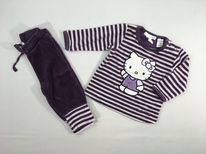 Pyjama 2pcs velours mauve Hello Kitty, moins cher chez Petit Kiwi