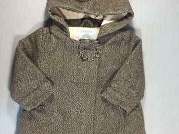 Manteau à capuche chiné brun à paillettes dorées - 59%laine - doublé molleton