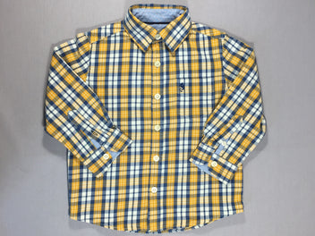 chemise ml à carreaux -  jaune et bleu foncé et blanc