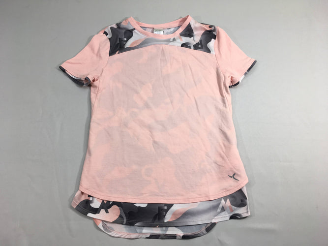 T-shirt m.c de sport rose effet supperposé gris camouflage, moins cher chez Petit Kiwi