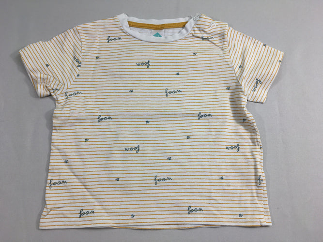 T-shirt m.c blanc rayé moutarde texte/coussinets, moins cher chez Petit Kiwi