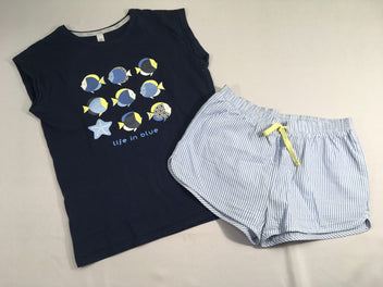 Pyjashort 2pcs jersey bleu foncé poissons