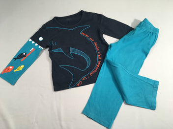 Pyjama 2pcs jersey anthracite/bleu Requin