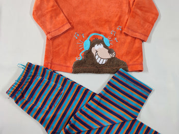 Pyjama 2pcs velours orange ours - ligné multicolore
