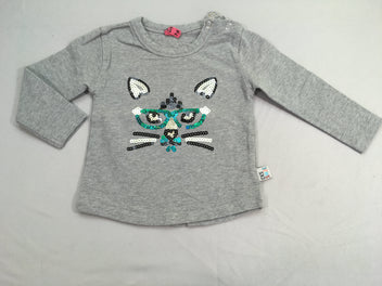 T-shirt m.l gris chiné chat sequins
