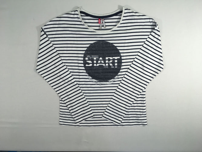 T-shirt m.l blanc rayé bleu marine Start, moins cher chez Petit Kiwi