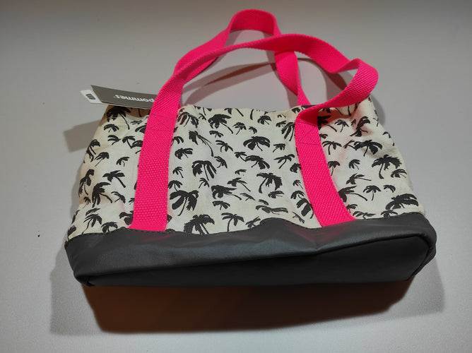 Sac blanc palmiers gris , bandoulières roses, moins cher chez Petit Kiwi