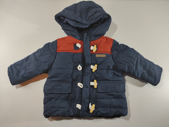 Manteau zippé à capuche  bleu marine- rouille , intérieur velours, moins cher chez Petit Kiwi