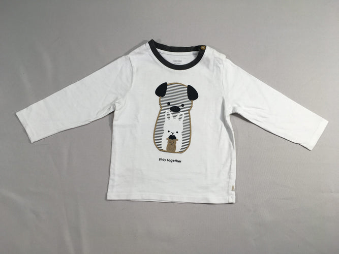 T-shirt m.l blanc chien, moins cher chez Petit Kiwi