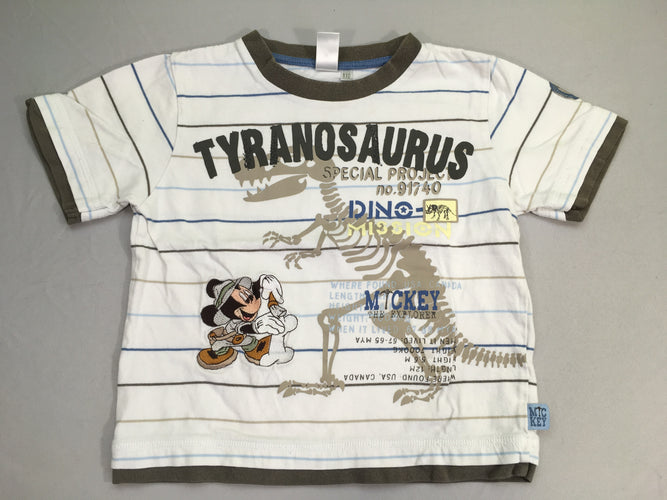 T-shirt m.c blanc rayé bleu Tyranosaurus, moins cher chez Petit Kiwi
