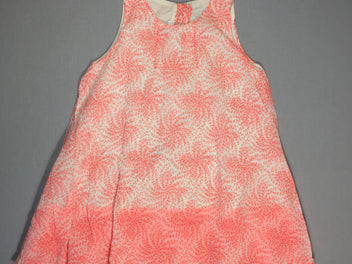 Robe s.m motifs roses/orange - doublée coton et voile dans le bas