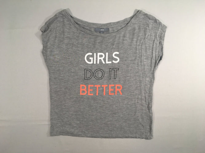 T-shirt m.c court gris chiné girls do it, légèrement bouloché, moins cher chez Petit Kiwi