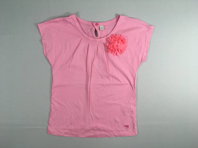 T-shirt m.c rose fleur en relief, moins cher chez Petit Kiwi