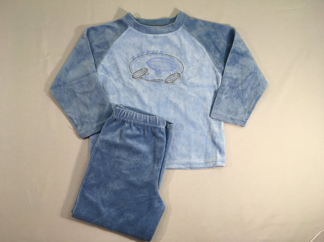Pyjama 2pc velours bleu Zeplin, moins cher chez Petit Kiwi
