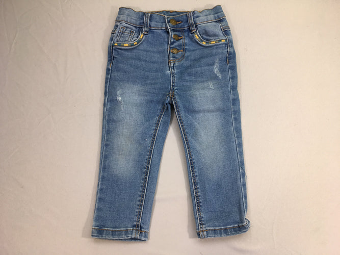 Jeans broderies poches, effet éraillé, moins cher chez Petit Kiwi